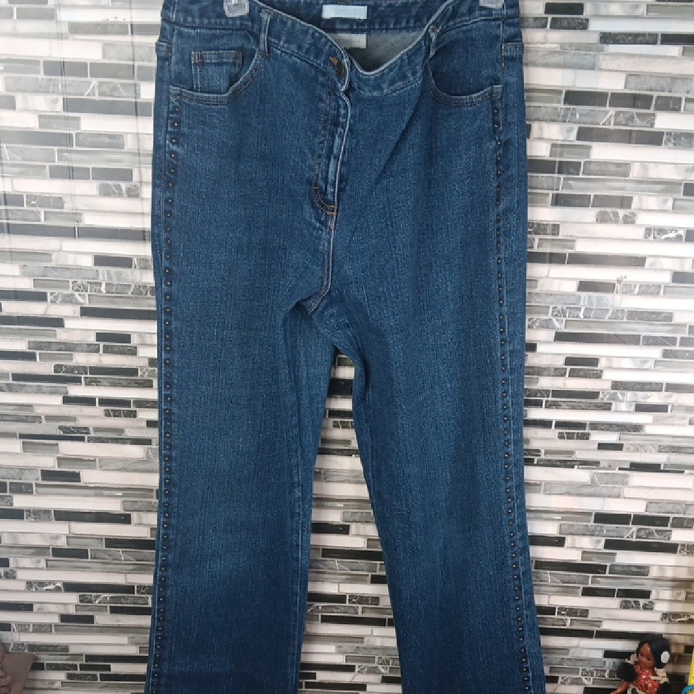 Charter Club Dark Blue Straight Leg Studded Jeans Size 8 Vintage Y2k